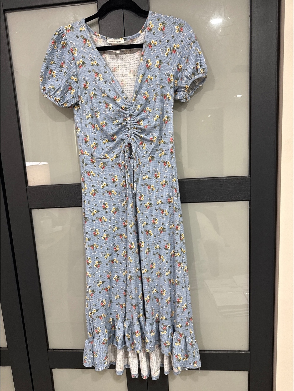 Blue Floral Ruched Midi Dress